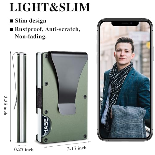 Image of Minimalist Wallet with RFID Blocking,Slim Credit Card Holder with Aluminum Money Clip Wallet for Men and Women,Metal Wallets for Mens Front Pocket as Gifts (Armygreen)