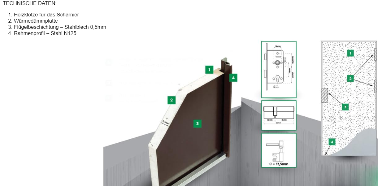Porte esterne in acciaio, porta per garage, porta multiuso, porta per cantina, porte per locali commerciali (70-790 x 2070 mm destra bianco RAL 9016)