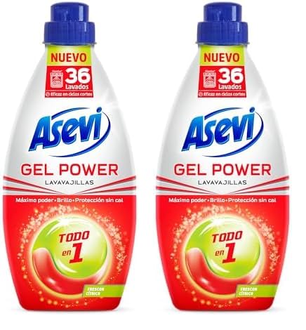 Asevi Gel Lavavajillas para Máquina Max Power - Detergente Lavaplatos Todo en 1 - Lavavajillas Líquido Gran Poder Desengrasante - Brillo sin Manchas - Protección Antical - Frescor Cítrico