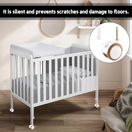 4er Lenkrollen Für Kindermöbel Set,Rollensatz Gummil Räder Lenkrollen,Mit Hülse Stift Um 7mm,Für Kinderbett Babybett Stubenwagen Mit Rollen,Freilaufend,Leise Geeignet(Weiß)