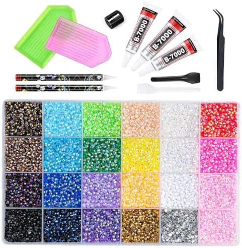 Bedazzling Kit with Rhinestones, Flat Back Resin Rainbow Colorful Colored Crystal with 3Pcs 10ml B7000 Jewelry Glue & Tools - Christmas Birthday Gifts for Women image 3