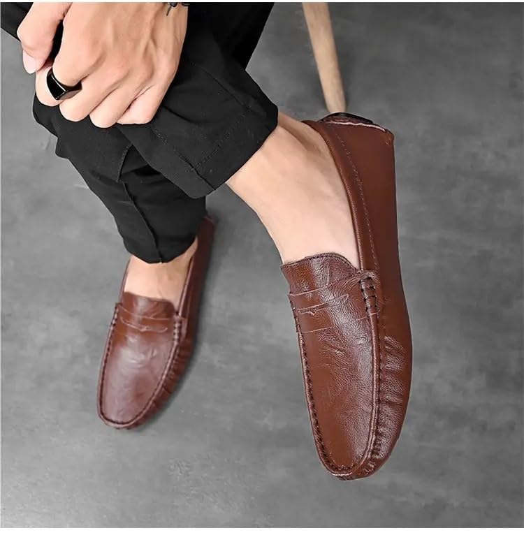 Men's Loafers Shoes Round Toe Leather Penny Loafer Shoe Boatshoes Anti-Slip Comfortable Flat Heel Casual Classic Slip On4