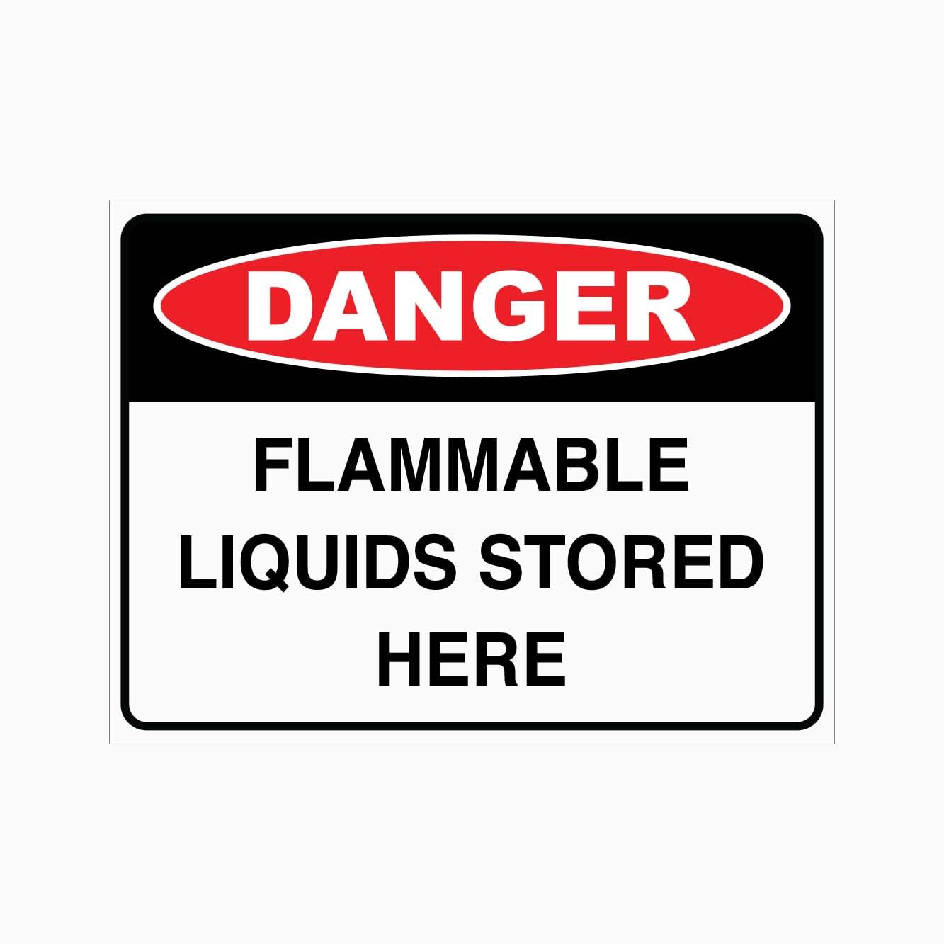 Danger Flammable Liquids Stored Here Sign, 12x8 Inch Metal Tin Sign, Warning Wall Decor for Warehouse and Workshop Use