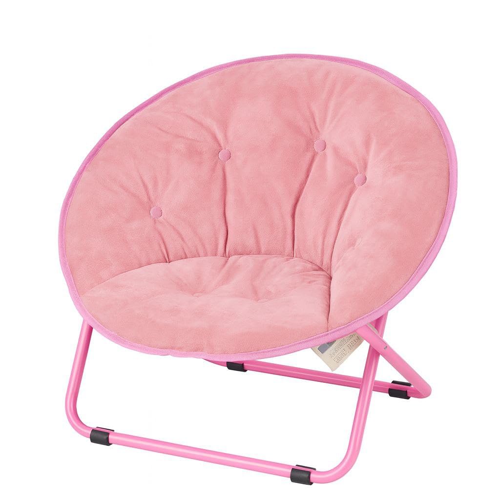Yopple Pink Saucer Chair with Cushion & Foldable Metal Frame, Comfortable Folding Butterfly Lounge Chair for Living Room, Bedroom, Dorm, Balcony, Garden & Outdoor Use, Portable Round Chair-image-8