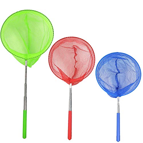 Trasfit 3 PCS Kids Insect and Butterfly Net Telescopic Bug-Catching Net â€“ Aquarium Fish Net Extends to 34 Inches (3-Blue,Green,RED)