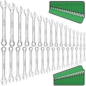 SWANLAKE 32-Piece Combination Wrench Set, SAE and Metric, 1/4″-1″ & 7mm-22mm, 12 Point, Chrome Vanadium Steel