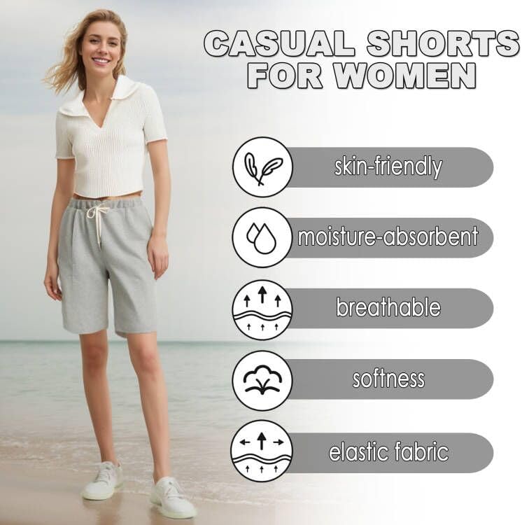 XinYangNi Women's Casual Soft Knit Elastic Waist Jersey Bermuda Shorts with Drawstring - Image 3