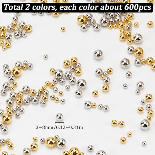 SUNNYCLUE 1200Pcs No Hole Plastic Beads Vase Filler Bead Bulk Golden Silver Highlight Round Art Faux Imitation Makeup Pearl Loose Small Bead for Fillers Decorations Jewellery Making Nail DIY Crafts - Image 3