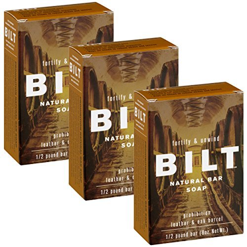 BILT Natural Bar Soap for Men 8 oz, Prohibition"Fortify & Unwind" - Oak Barrel + Leather (3 Bars)