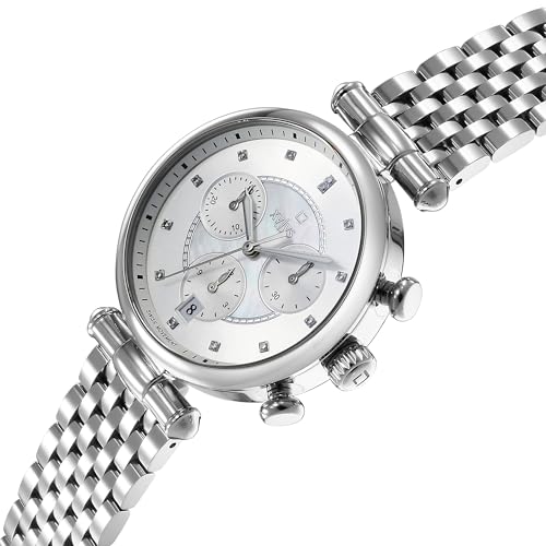 Image of Xylys Sparkle Swiss Chronograph Silver Stainless Steel Strap Silver Dial Watch for Women