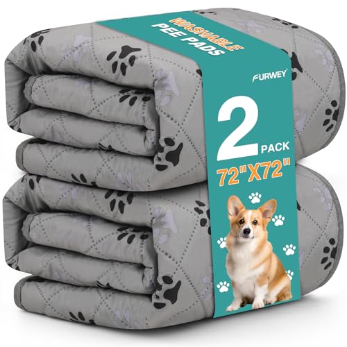 FURWEY 2 Pack Extra Large 72'X72' Washable Pee Pads for Dogs Super Absorbent Dog Training Pads Non-Slip Waterproof Pet Training Pads Mats Whelping Pads for Dogs Cats Puppy