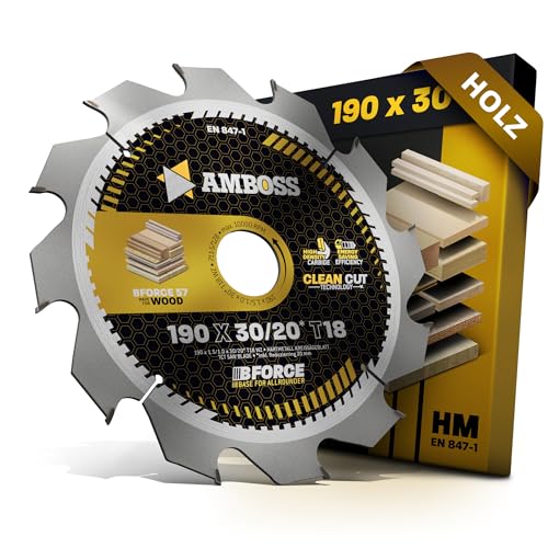 AMBOSS WERKZEUGE® 20 Z18 HM - Lama per sega circolare a denti alternati, per legno, senza fili, taglio fine, 190 x 30/20 mm, con anello di riduzione, per Bosch GKS 190, GKS 65 GCE, GKS 18V-68 GC,