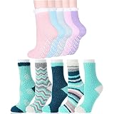 Free Yoka 5 Pairs Teal Fuzzy Socks and 5 Pairs Slipper Socks with Grips
