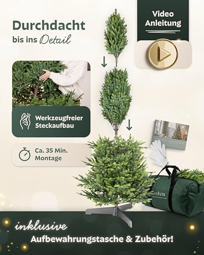 Håvn ® Künstlicher Weihnachtsbaum 180 cm Livgrön – Nordmanntanne aus 100% PE-Spritzguss, über 2.400 Spitzen… – Ansicht 3