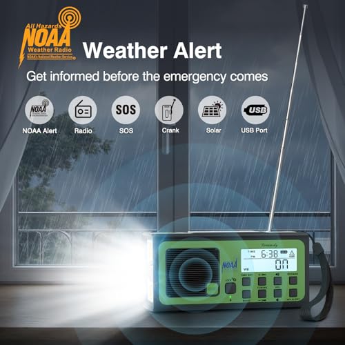 Image of DreamSky Hand Crank Emergency Weather Radio NOAA Alert with Solar Powered | Portable Radio AM FM SW, 18500mWh Rechargeable Battery Operated, Loud SOS Alarm, Flashlight & Reading Lamp, USB Port