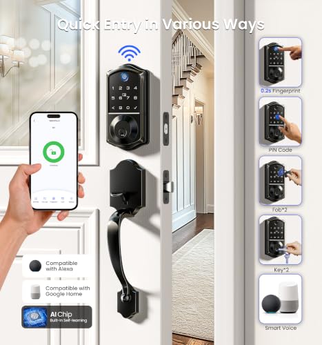 Veise VE017G-H Wi-Fi Smart Door Lock Deadbolt with Handle Set, Matte Black - image 2