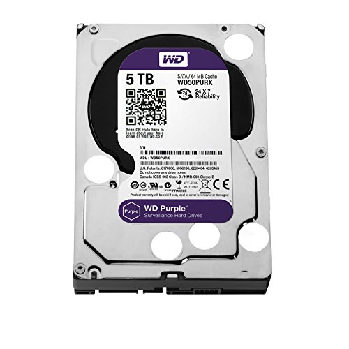 WD Purple 5TB Surveillance Hard Disk Drive - 5400 RPM Class SATA 6 Gb/s 64MB Cache 3.5 Inch - WD50PURX
