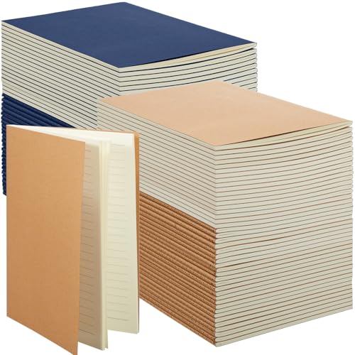 Image of Mimorou 100 Pcs A5 Journals Notebooks Bulk,Brown, Navy,Lined | Kraft Softcover Small Notebooks 5.5 Inch x 8.3 Inch Notepads with 60 Page 30 Sheet for Writing Sketch Travel Office Supplies