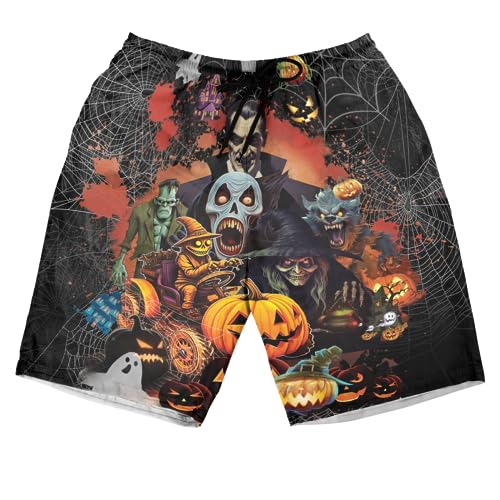 Halloween Characters Men's Swim Trunks - Cobwebs Hawaiian Shorts for Men, Men's Summer Bathing Shorts Set 43