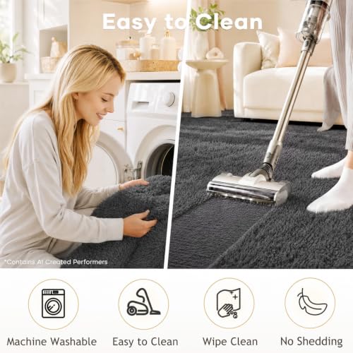 Image of Ophanie 2x8 Runner Rug for Hallway, Upgrade Non-Slip Fluffy Soft Bedside Rugs, Bedroom Living Room Grey Shaggy Gray Carpet for Kids Dorm Home Decor with Over 99 pcs Pile fibers