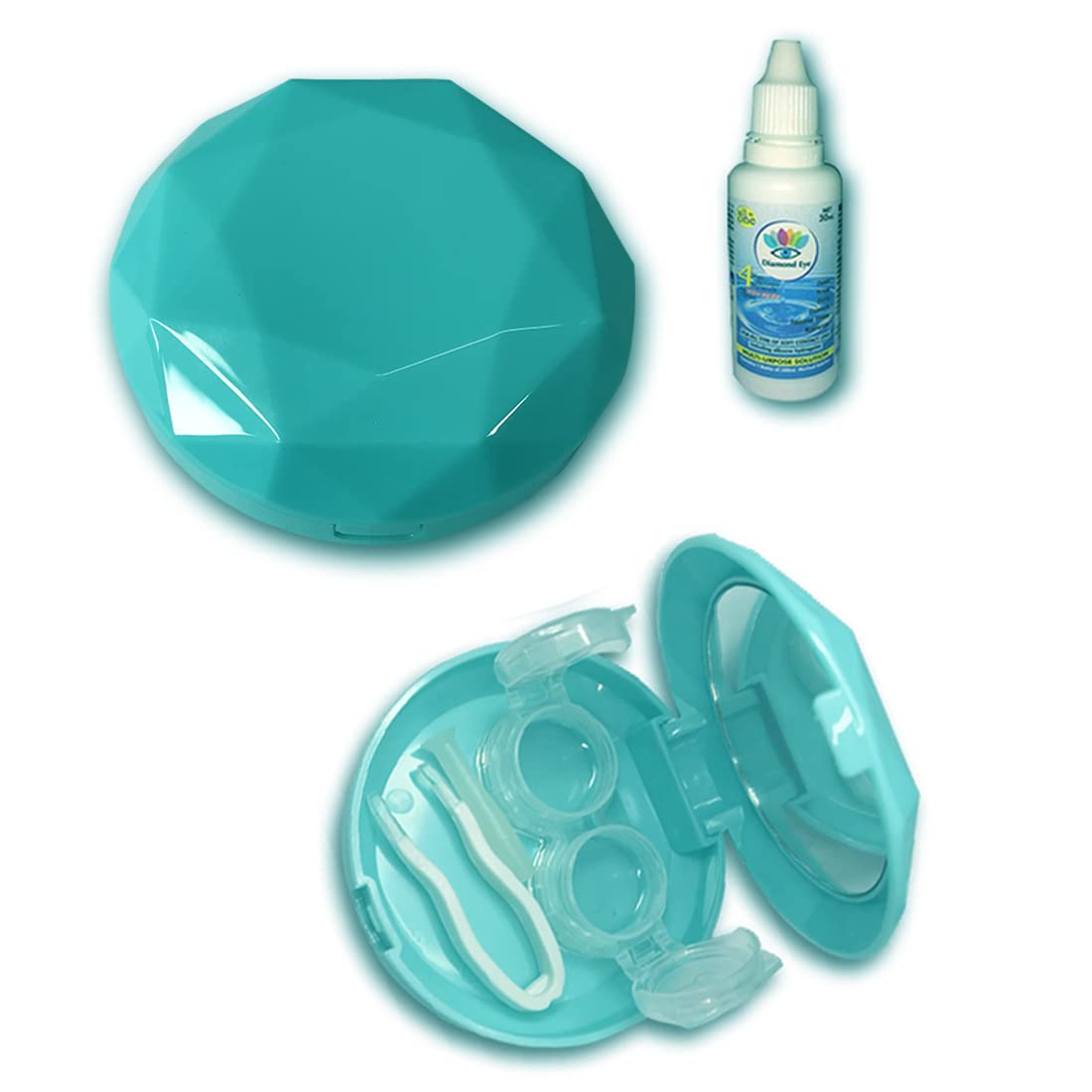 Soft Eye Diamond Shape Travel Contact Lens Case Box Case with Mirror, Leakproof, Potable (Multi Color) - 1 Pc with Lens Solution 30ml