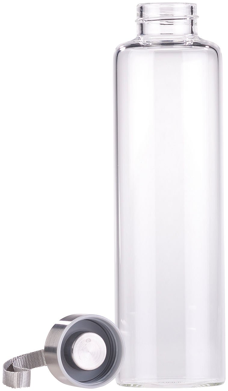 PEARL Trinkflasche für Outdoor: 6er-Set Trinkflaschen aus Borosilikat-Glas, je 550 ml (Trinkflasche spülmaschinenfest, mit robustem Glas, Borosilikatglas)