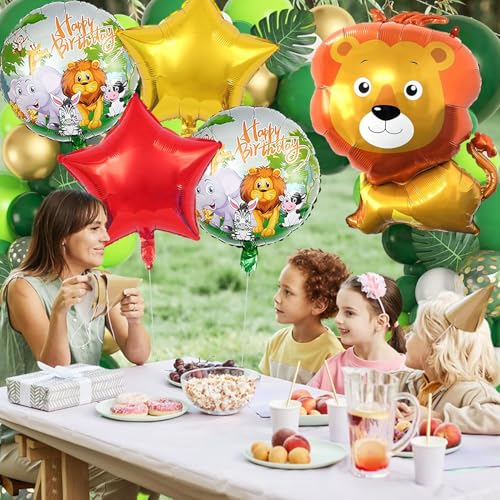 Image of Rozi Decoration Lion Theme Foil Balloon Set for Birthday Decoration, Kids Party, Jungle Theme Party Decor, Animal Theme Balloon Decoration, Multicolor Foil Balloons (Pack of 5)
