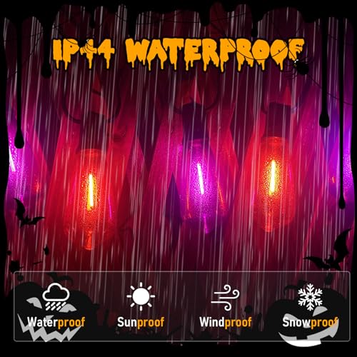 Image of GOOTHY LED Outdoor Halloween Orange and Purple String Lights 10Ft Halloween Decorations Lights with 11 Shatterproof Bulbs, Hanging Patio Lights Outdoor Waterproof for Party Backyard Garden Decor