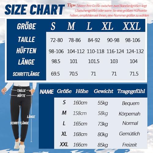 DDOBB Thermohose Damen Winter Gefütterte Jogginghose Warm Fleecehose Mit Taschen Sportleggins Kordelzug Laufhose Trainingshose Wanderhose Sweatpants Freizeit Outdoor Hosen(Gefütterte-Schwarz, S)