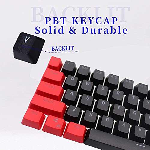 Image of GTSP Red and Black Keycaps 60% Percent PBT Key Cap Set with 6.25U Space Key for Cherry MX Gateron Kailh Switches Gaming Keyboard (Only keycaps)