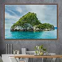 Framed Canvas Wall Art Coastal Scenery Aerial Coastal Cool Multicolor Ocean Photography Realism Relax/Calm - 16x24 inches
