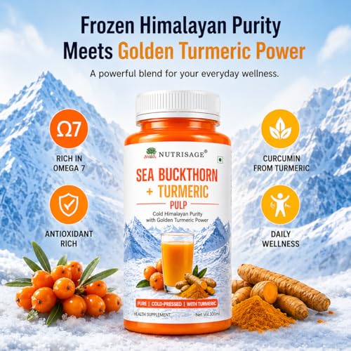 Image of Sea Buckthorn + Turmeric Pulp | Cold Pressed Himalayan Wellness Drink | Rich in Omega 3,6,7,9, Curcumin & Vitamin C | No Added Sugar | Antioxidant Rich | 300ml