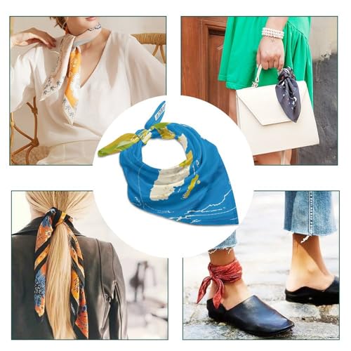 Greece Map Print Square Scarf for Women, Silk Like Head Scarf Fashion Accessory, Elegant Lightweight Neckerchief4