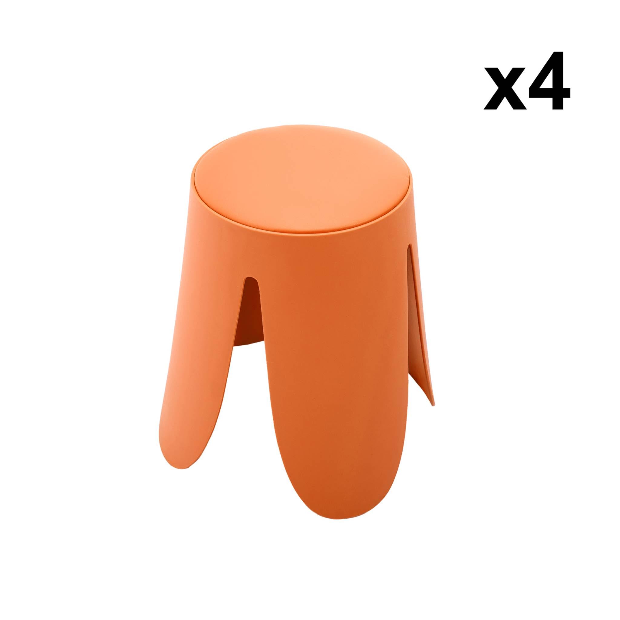 sweeek - Taburete apilable Polipiel, Set de 4, Niki, Naranja, 44x44x46 cm