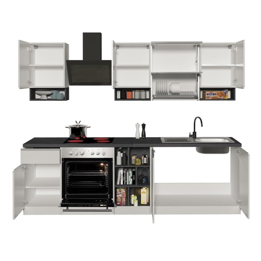 Cucina completa componibile design lineare stile moderno 256cm Essence - Bianco - Grigio