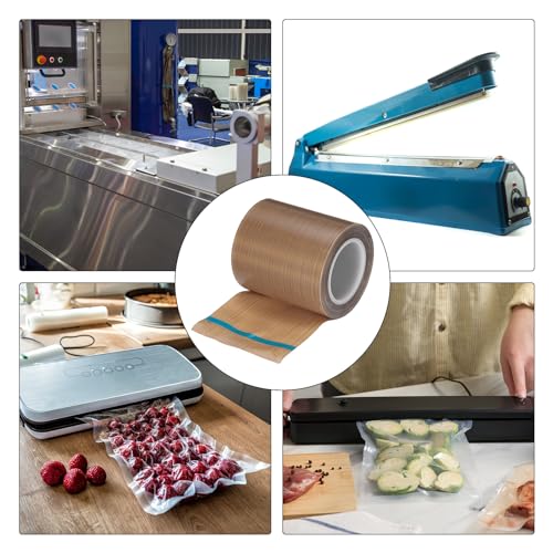 Image of MECCANIXITY 9m /30 Feet,70mm /2.8 Inch PTFE Tape,PTFE Fabric Tape,Adhesive PTFE Film Tape for Vacuum Sealer Machine,Hand Sealers High Temperature,Brown,Pack of 2