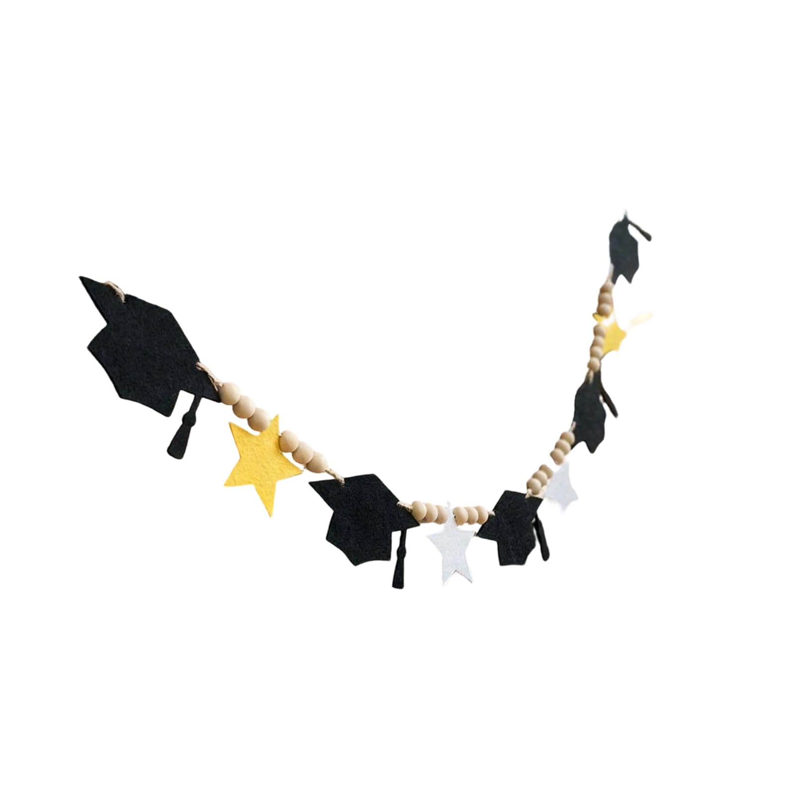 Jazuaiao Decor Hanging Pennant with Wood Beads 2M Long Felt Bunting for Ceiling Display Graduation Party Decorations