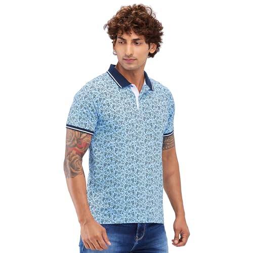 Image of Raymond Men's Modern Fit Print Pattern Pure Cotton Half Sleeve Polo Casual T-Shirt