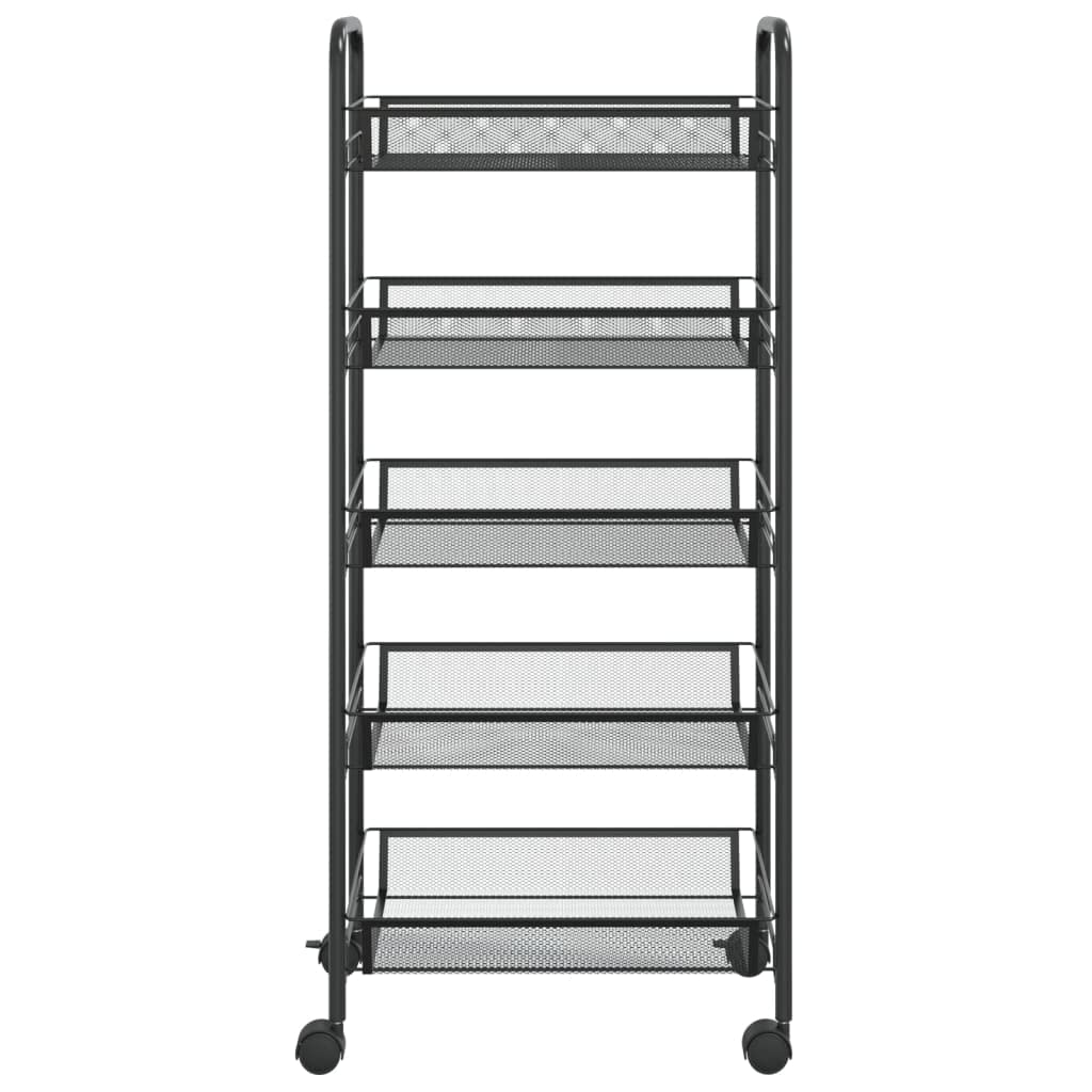 vidaXL Carrito de Cocina Carro de Servicio Doméstico Niños Garaje Estantes Almacenamiento Alimentos Bebidas 5 Niveles Hierro Negro 46x26x105 cm