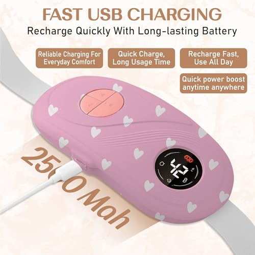 Image of BRONTIX Period Cramp Relief Massager for Women | Portable Cordless Menstrual Pain Relief Heating Pad with 6 Heat & Massage Modes | Electric Periods Cramp Massager | Perfect Gifts for Woman (Candy Hearts)