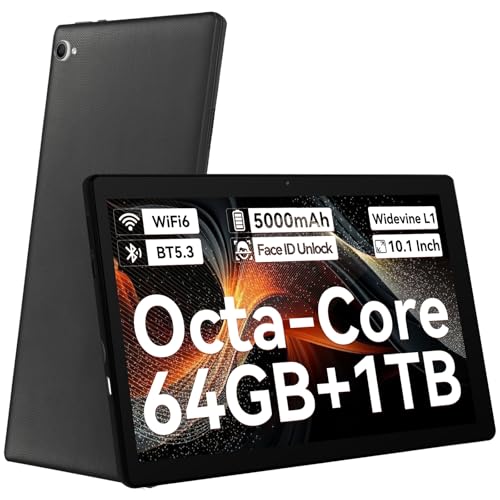 Gleeso Tablet 10 Inch Tablet Android with 64GB ROM 1TB Expandable Storage, Octa-Core Processor, HD IPS Touchscreen, Dual 5MP+8MP Camera, Widevine L1 Certified for Gaming & Reading-Black