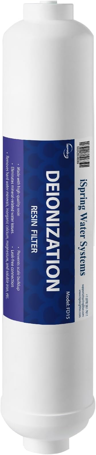 iSpring FD15 DeIonization Replacement Filter Fit RO/DI Water Filter System for Aquarium, 10" x 2.5", 1 Count