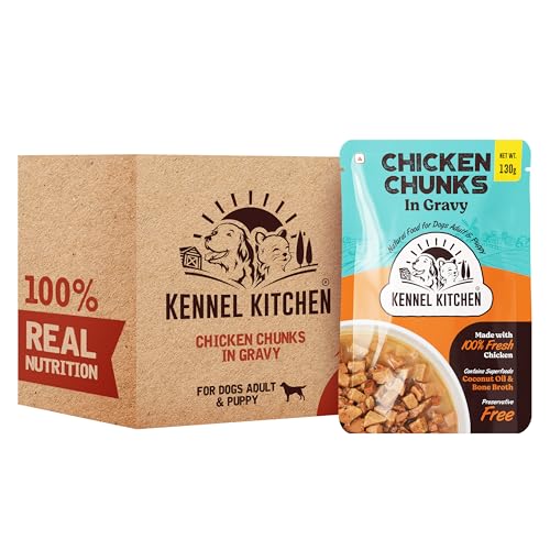 Kennel-Kitchen-Chicken-Chunks-in-Gravy-130g-Pack-of-1-Wet-Dog-Food-for-Adult-Puppy-Dog-Food-Gravy-with-Regionally-Sourced-Fresh-Chicken-Free-from-Artificial-Colours-Preservatives