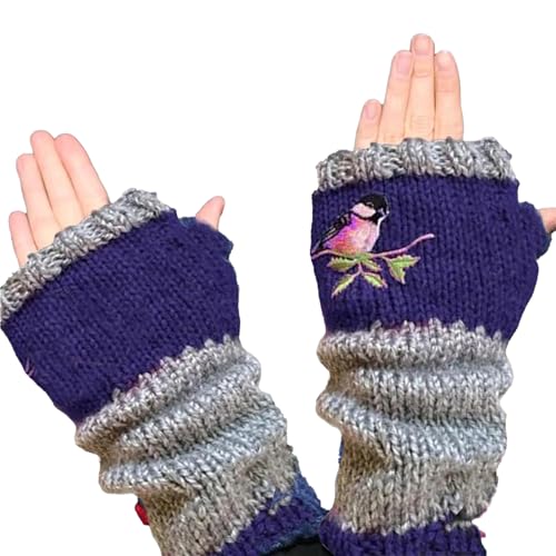 Guantes cálidos para mujer tejidos con detalles románticos retro artesanal