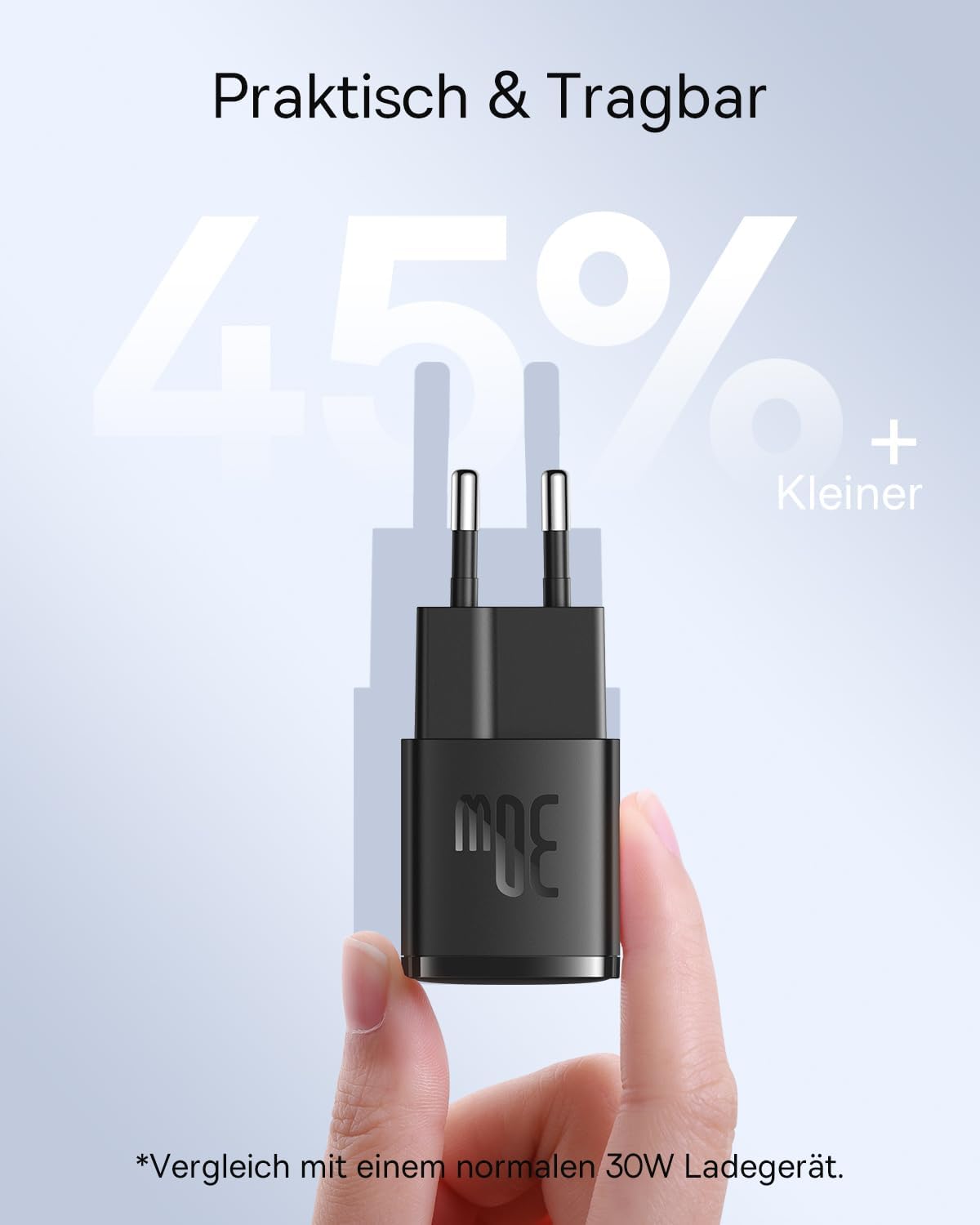 Baseus Caricatore USB C, 30 W, Caricatore Rapido per iPhone 17 16, 15, 14, 13, 12, 11, Pro Max, Galaxy 25, 24, Caricatore per Cellulare, Spina USBC, Adattatore di Ricarica Rapida