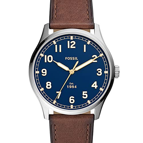 Fossil Men's Dayliner Quartz Stainless Steel And Leather Three-Hand Watch, Color: Silver, Medium Brown (Model: Fs5923) #TOP1