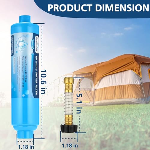 Image of 4-pack RV Water Filter, Advanced RV Inline Water Filter with Flexible Hose Protector, KDF&GAC Reduces Bad Taste, Odors, Chlorine, and Sediment, Camping Essentials for Fresh Drinking Water