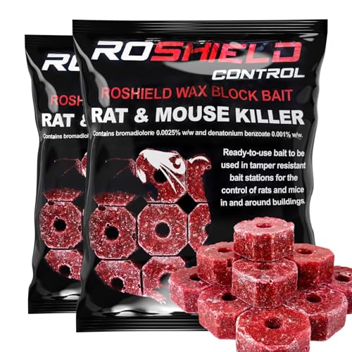 Roshield 600g Wax Block Bait for Rat & Mouse Killer Poison Control - Indoor, Outdoor All-Weather...