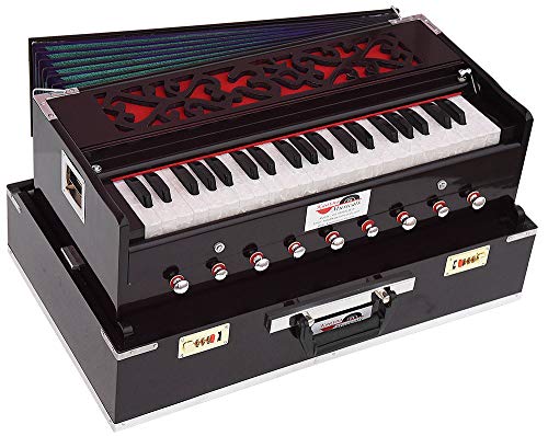 OM Harmonium Traveler/Portable/Folding Type By Kaayna Musicals, 9 Stops- 5 Main & 4 Drone, 3Â½ Octaves, Coupler, Dark Colour, Gig Bag, Bass-Male Reed - 440 Hz, Suitable for Yoga, Bhajan, Kirtan, Mantra