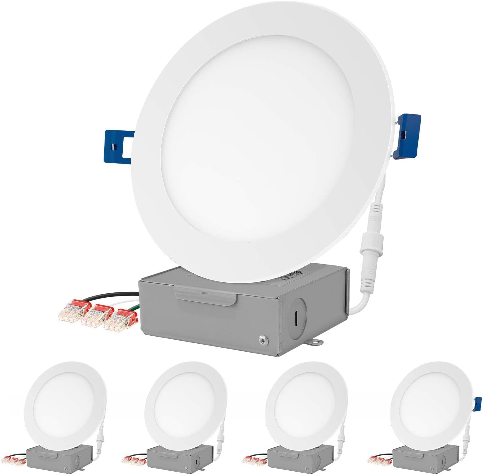 LED 6 Inch Recessed Low Profile Slim Panel Light with Junction Box, IC Rated Air Tight, 12W, 800 Lumens, 3000K Warm White, CRI80+, Dimmable, Damp Location, ETL (4 Packs)
